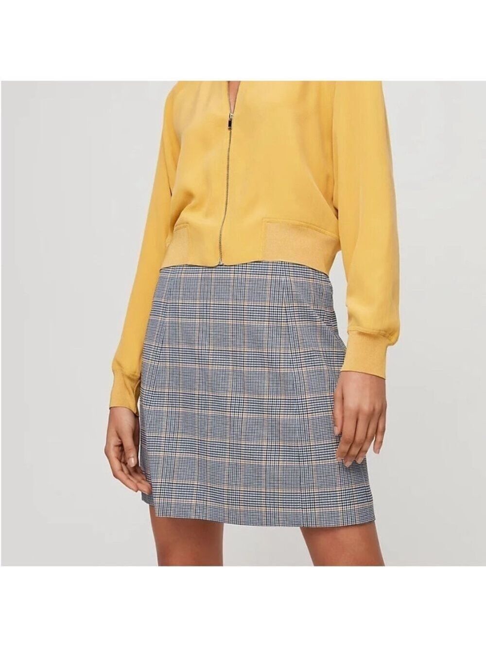 Aritzia BABATON Hopper Mini Skirt Plaid Check Side Zip Size 2